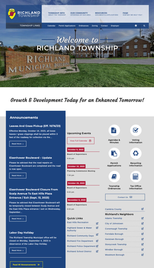 Richland Township website screenshot